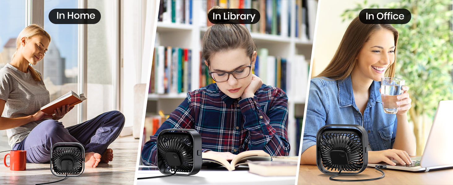Warmco K51 USB desk fan — 3 curved blades silent 40-50dB