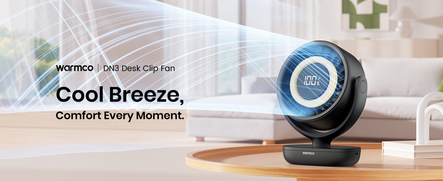 Warmco DN3 desk fan — full view 8-inch blades