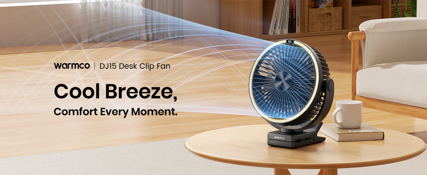 Warmco DJ15 clip fan — full view 3-in-1 design