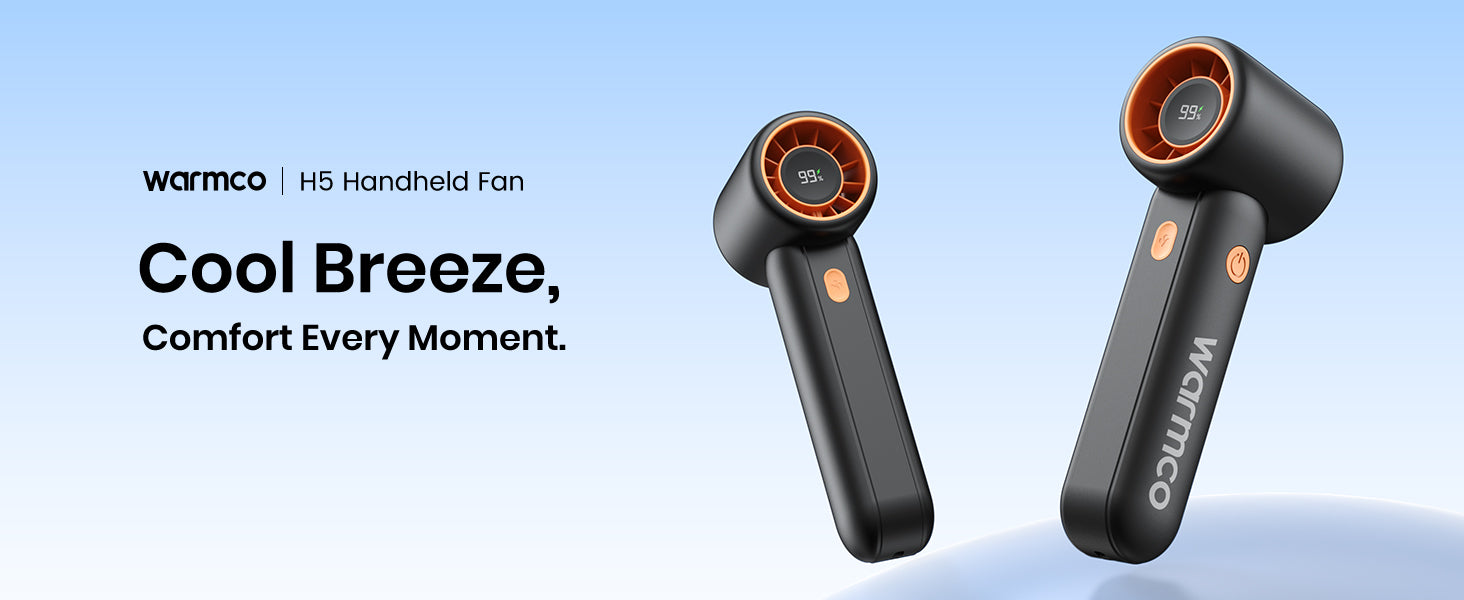 Warmco H5 handheld fan — full view sleek portable body