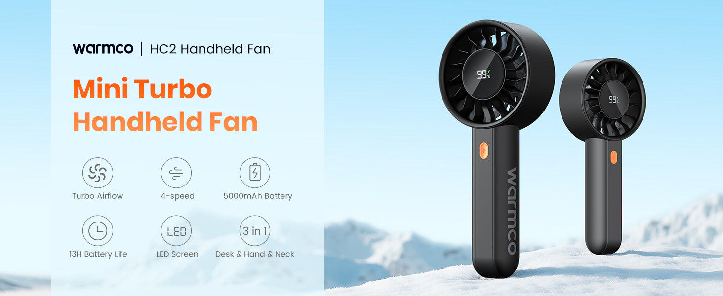 Warmco HC2 handheld fan — full view mini turbo design