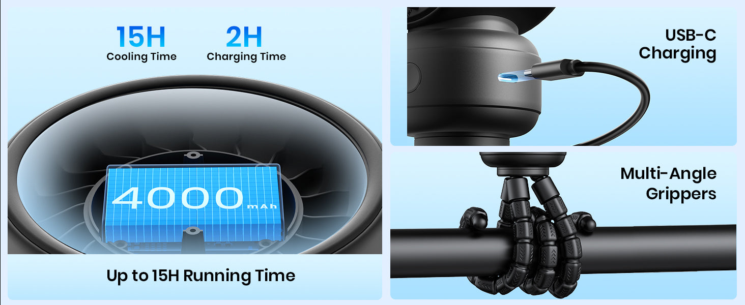 Warmco DB1 stroller fan — 45dB quiet for baby sleep time