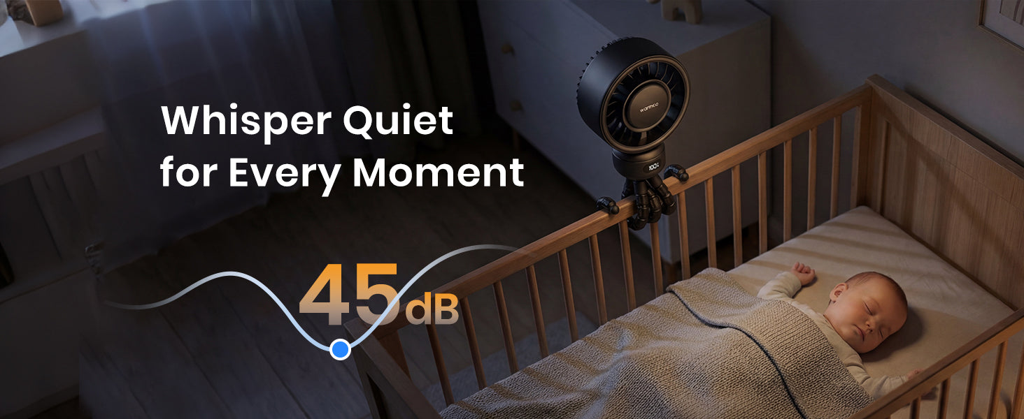 Warmco DB1 stroller fan — 360° rotatable head adjustable