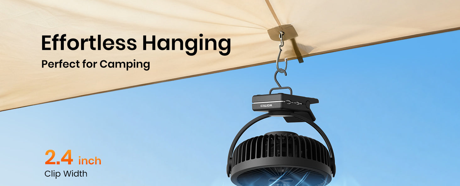 Warmco DJ10 clip fan — 10000mAh battery 26-hour runtime