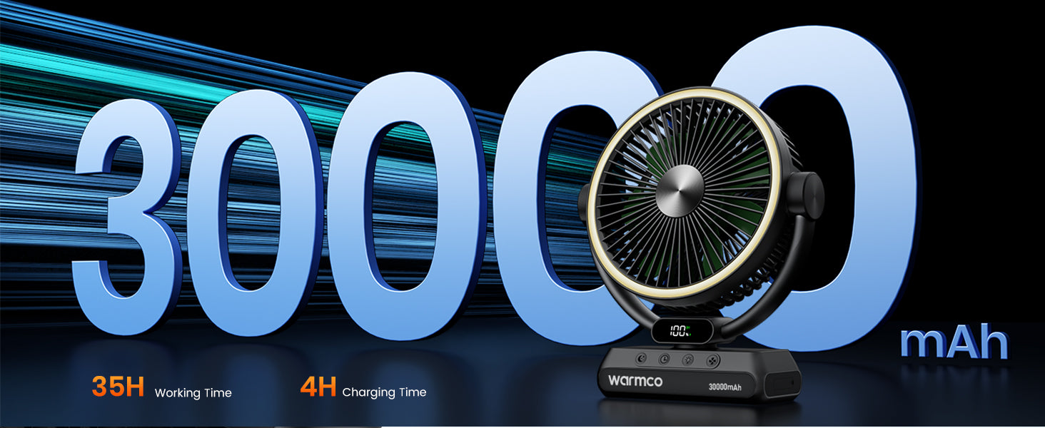 Warmco DH3 camping fan — 30000mAh battery 35-hour runtime
