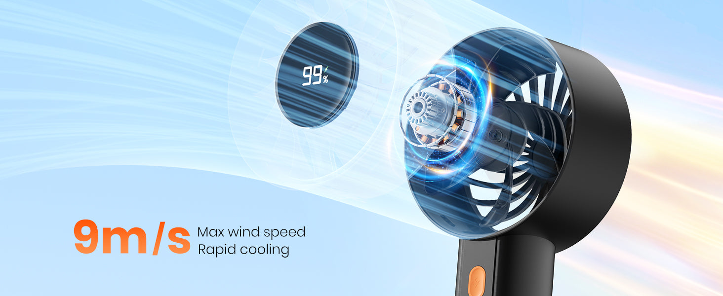 Warmco HC2 handheld fan — 9m/s turbo airflow 5-blade 150% faster
