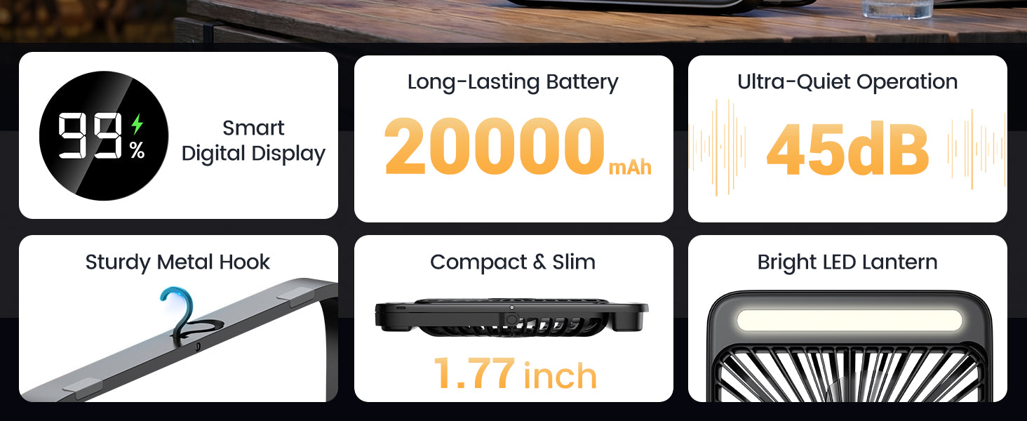 Warmco D4 camping fan — 20000mAh battery USB-C charging