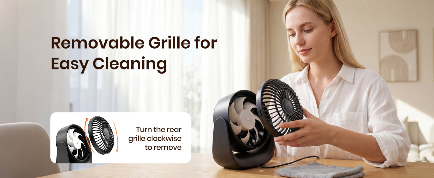 Warmco DS1 USB desk fan — 7-blade design soft comfortable airflow