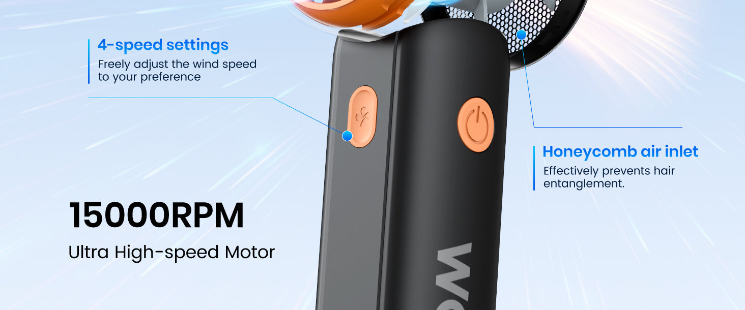 Warmco H5 handheld fan — 5000mAh battery 19.5-hour runtime