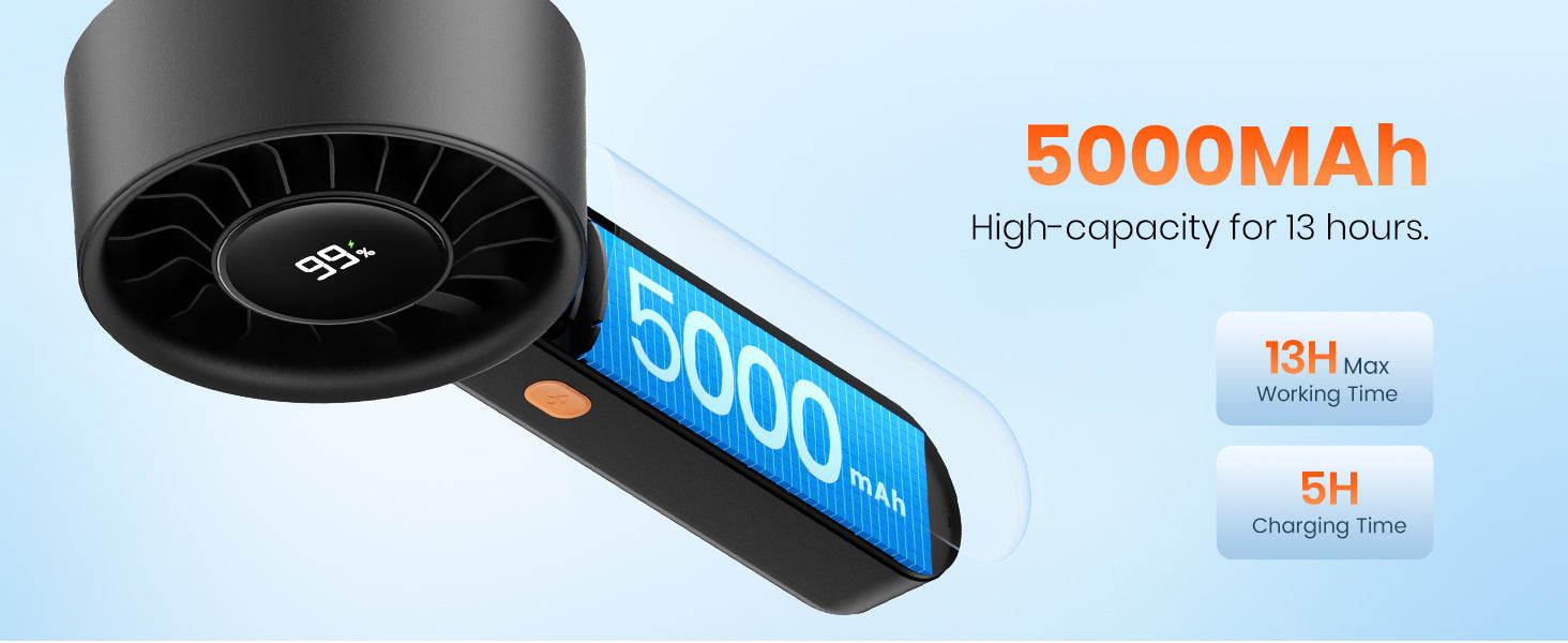 Warmco HC2 handheld fan — 5000mAh battery 13-hour runtime