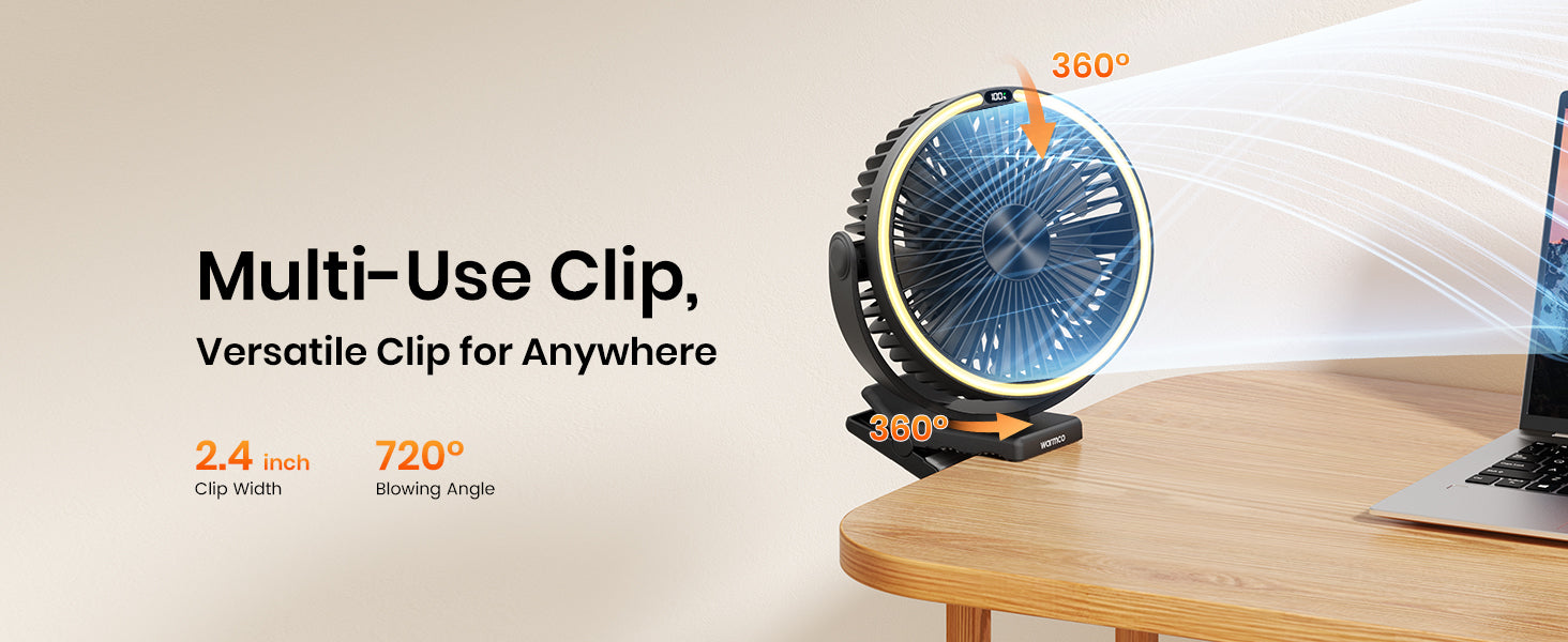 Warmco DJ15 clip fan — ultra-quiet 45dB blade design