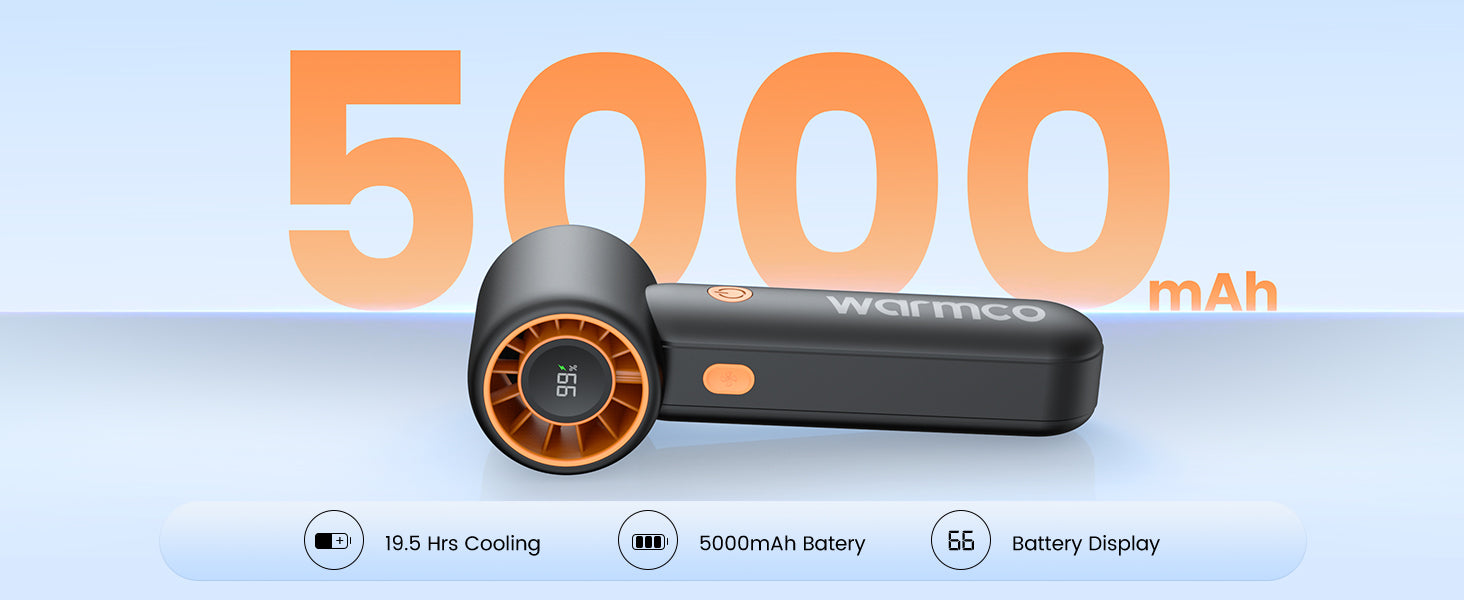 Warmco H5 handheld fan — 5 speed modes LED digital display