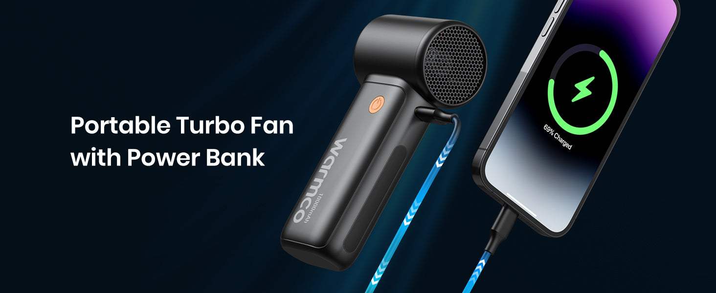 Warmco H3 handheld fan — LED display 5 speed modes