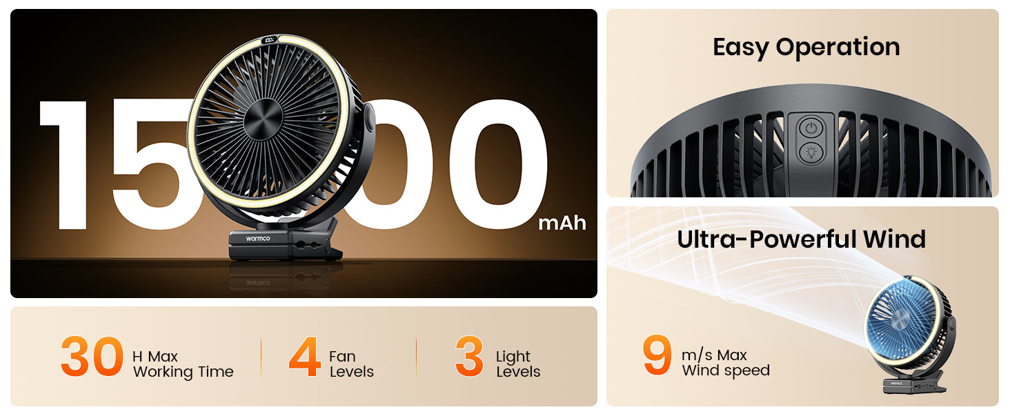 Warmco DJ15 clip fan — 720° rotation 360° horizontal vertical