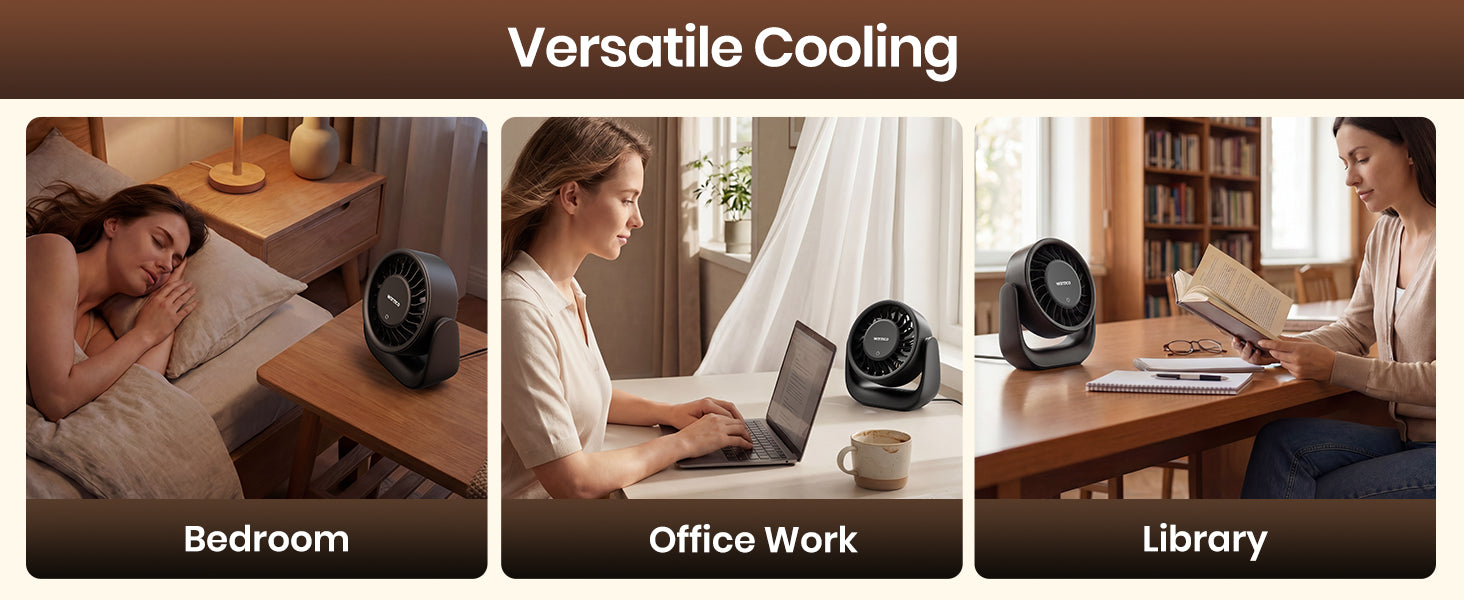 Warmco DS1 USB desk fan — USB-C USB-A powered 6.4-inch portable