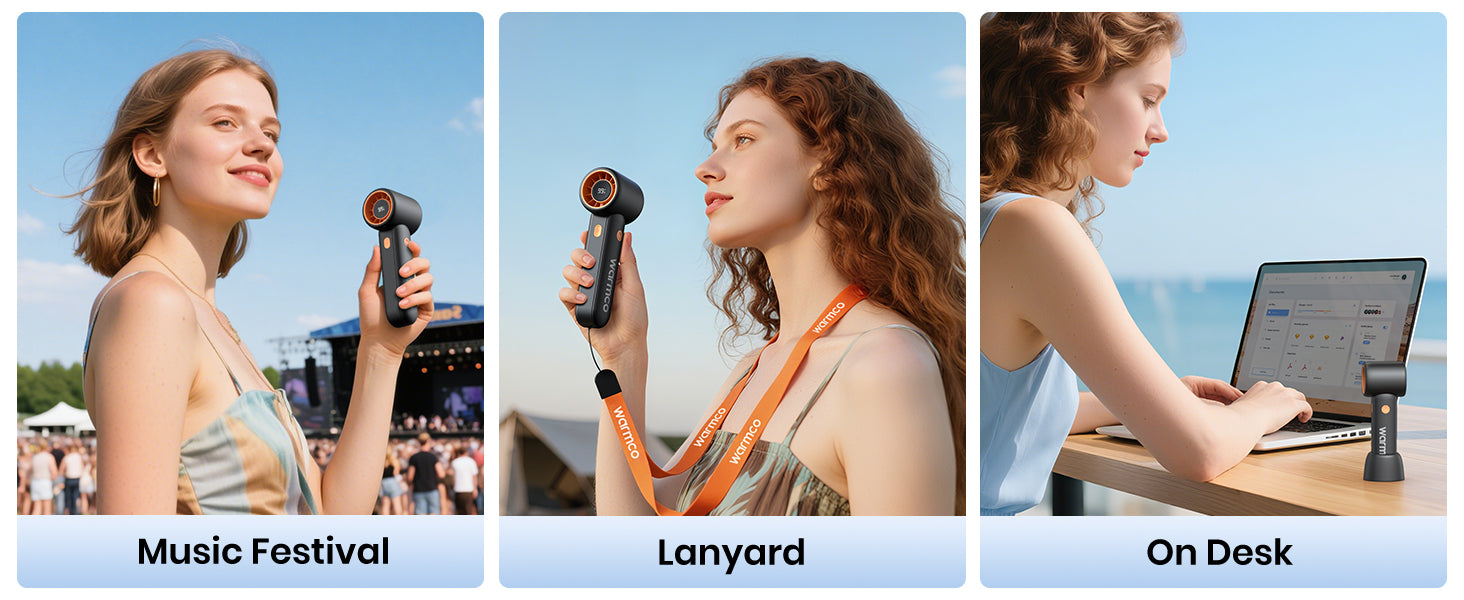 Warmco H5 handheld fan — free lanyard travel gym beach festivals