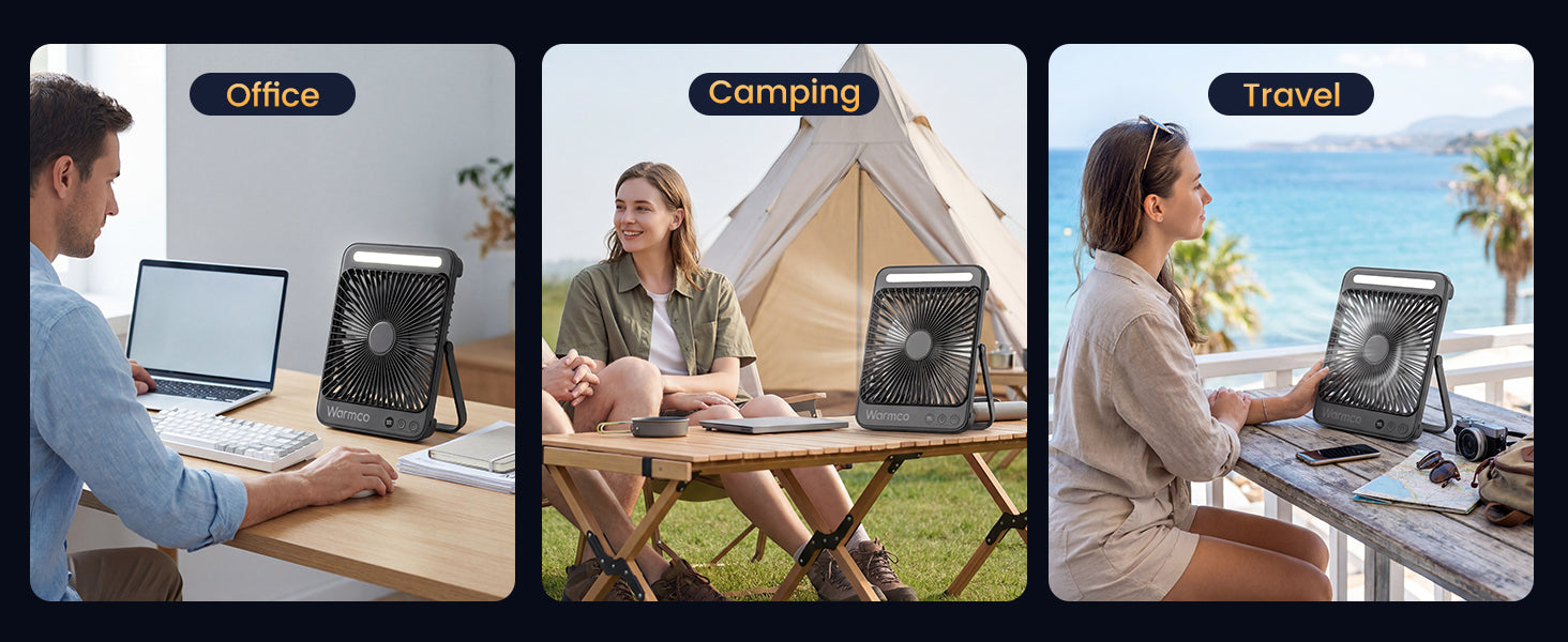 Warmco D4 camping fan — 4.5cm ultra-thin folding stand
