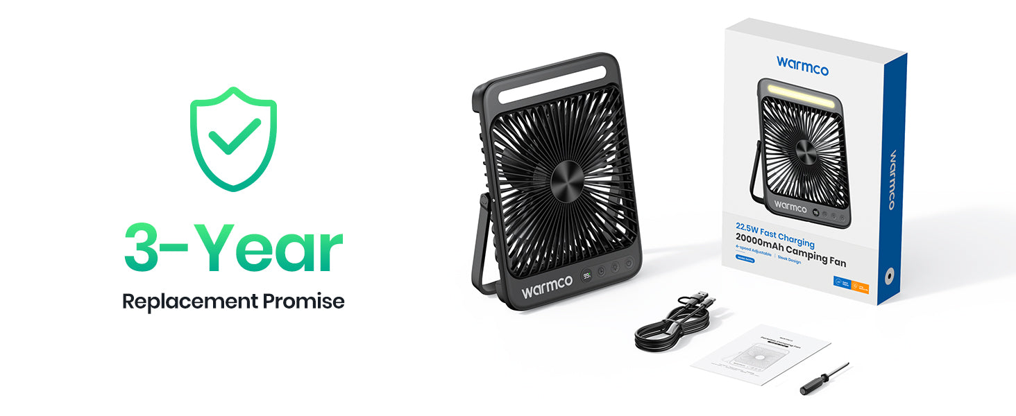 Warmco D4 Pro camping fan — specs dimensions and weight