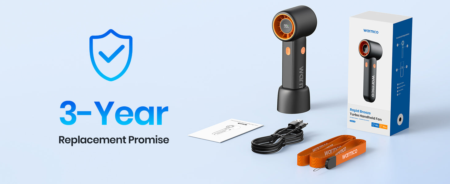 Warmco H5 handheld fan — specs and packaging contents