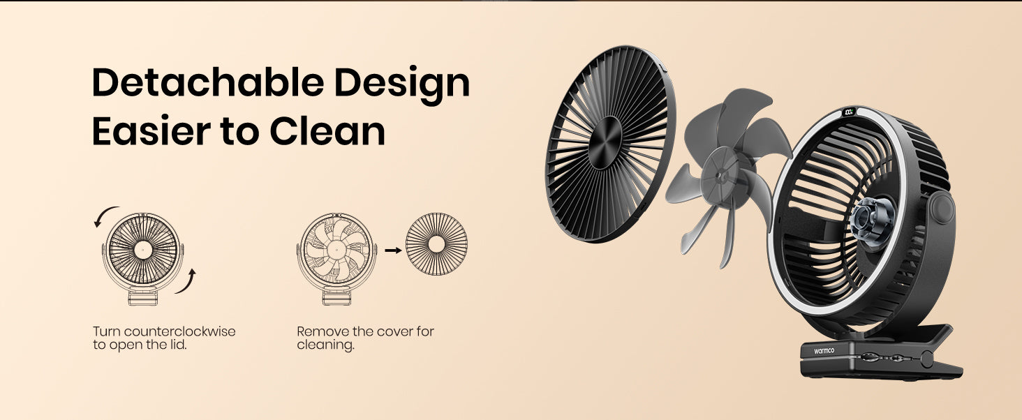 Warmco DJ15 clip fan — detachable cover washable blades