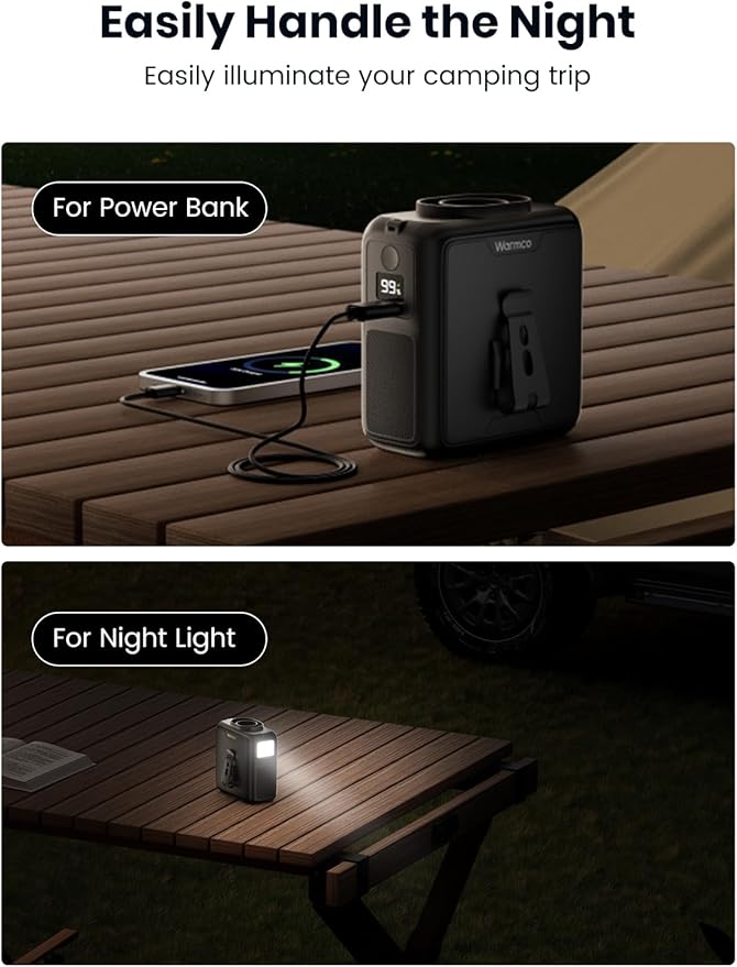 Warmco portable Wearable Fans-LED Light-Power Bank Function-w1