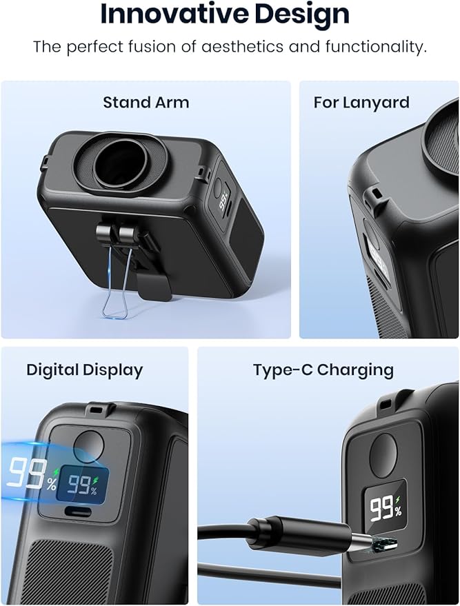 Warmco portable Wearable Fans-Type-C Fast Charge + Digital Display-w1